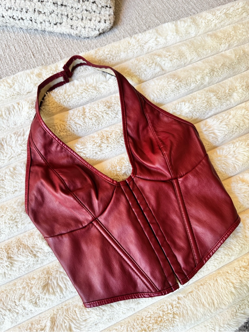 Burgundy faux leather corset halter top